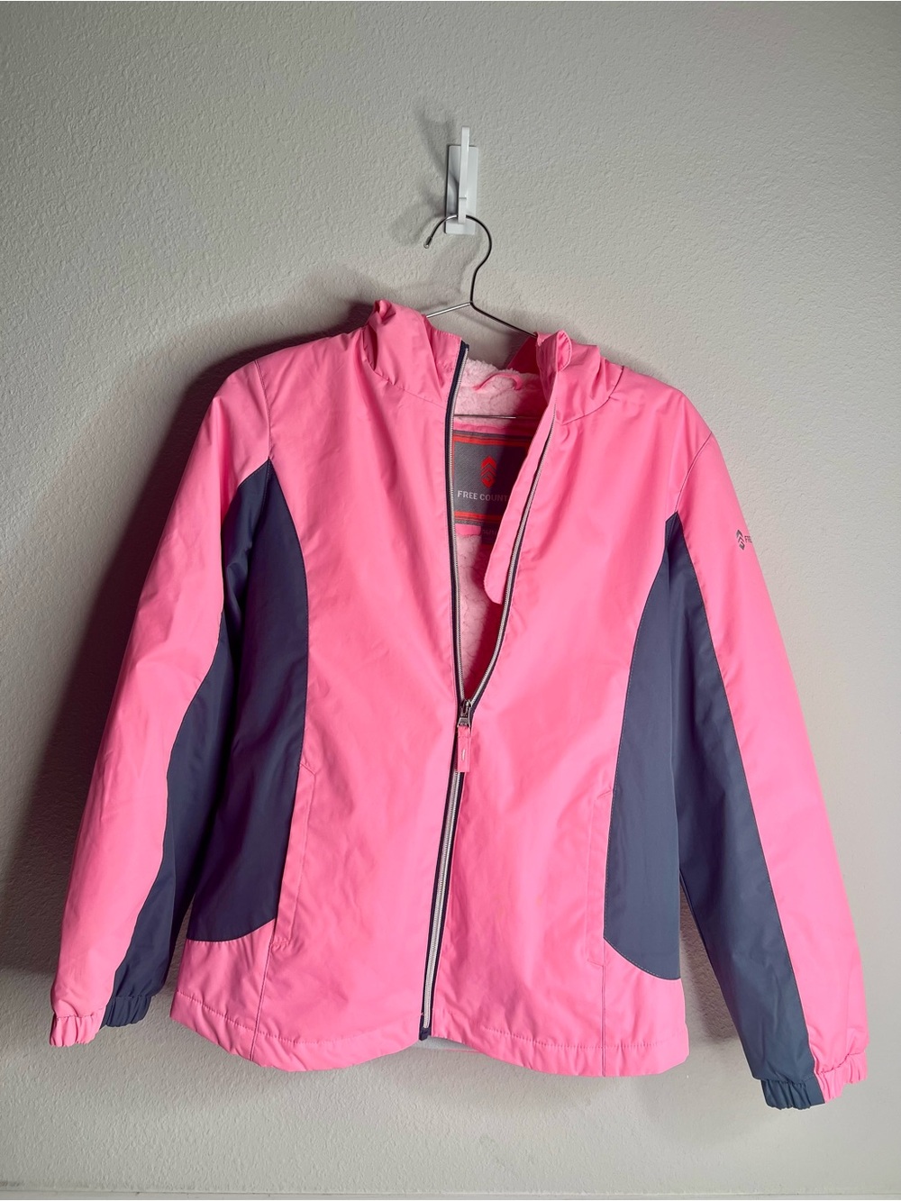 Free Country Bright Pink and Gray Hooded Rain/Ski Jacket
